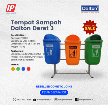 tempat sampah deret 3x50 liter 
