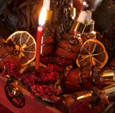 a candle with bottles