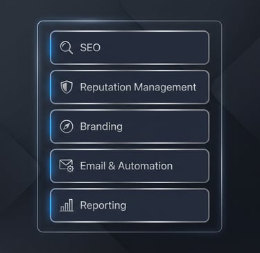 Stacked modules for SEO, reputation, branding, email & automation, and reporting. Let me know if you