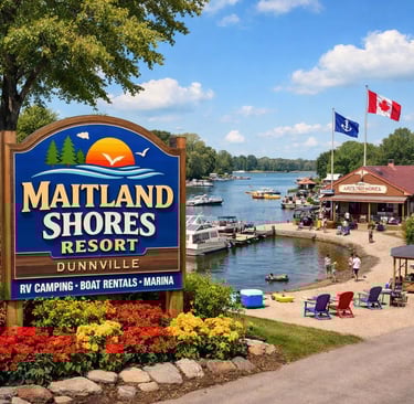 Maitland Shores Resort in Dunnville featuring a marina with boat rentals and RV camping.