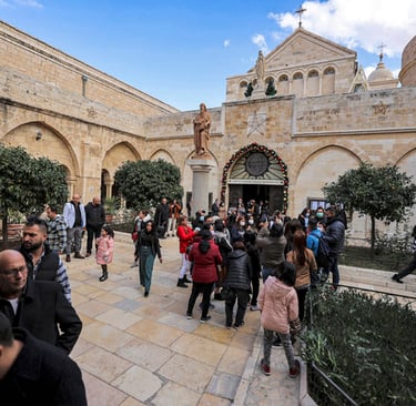 Pilgrims in the courtyard for Church of the Nativity