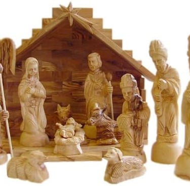 Deluxe Olive Wood Nativity Set- Hand Carved in Bethlehem, The Holy Land