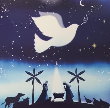 Dove over Nativity scene