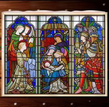 elaborate stained glass Nativity window cling