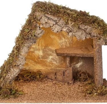 Fontanini by Roman LED Lighted Italian Nativity Stable – 9" x 12" Rustic Wood and Moss Creche – Made
