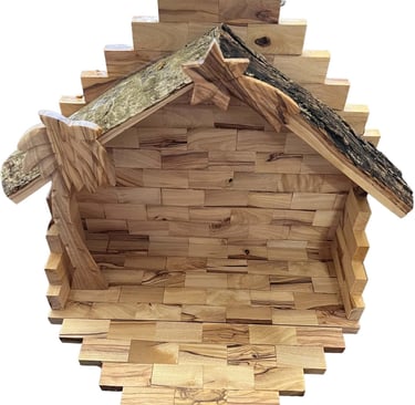 Large Olive Wood Nativity Set Manger Stable 11" Wide Made in Bethlehem