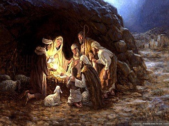 Shepherds in a Nativity scene