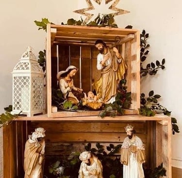 Nativity scene displayed in crates