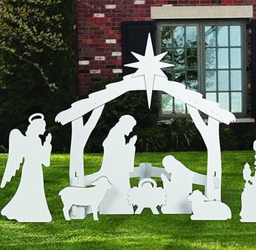 Outdoor white Nativity set
