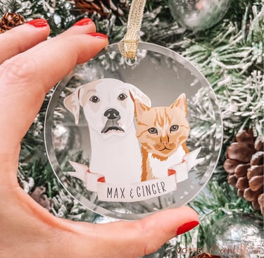 Christmas ornament with pets picture and names