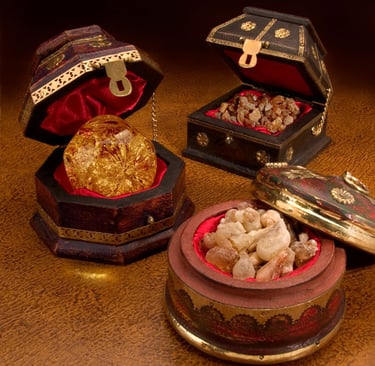 Gifts of gold, frankincense, and myrrh