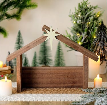 Simple wooden Nativity stable