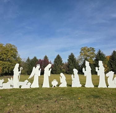 Outdoor white plastic Nativity silhouettes