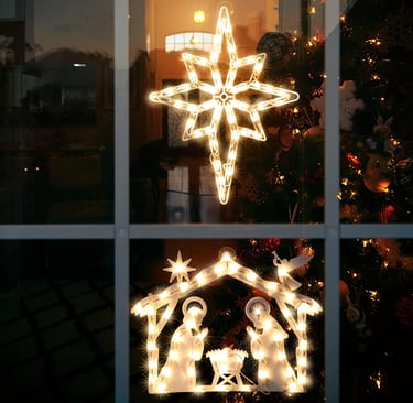 Lighted Nativity window display
