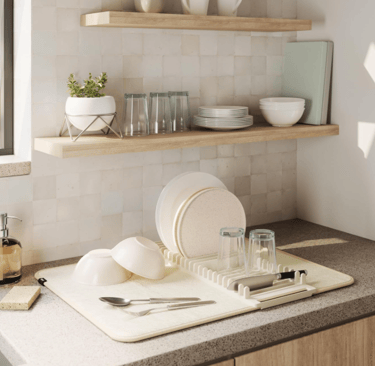 Dish Rack with dishes on it 