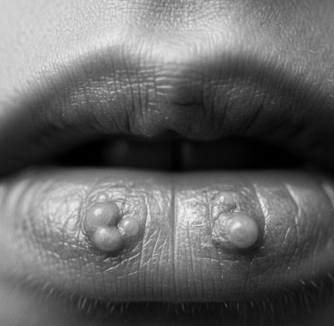 black and white mouth with 2 lumps in the middle