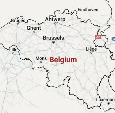Outline map of Belgium with cities