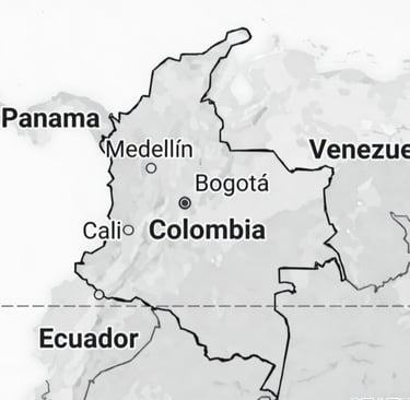 Outline of map of Colombia surrounded by Panama Ecudor and Venezuela