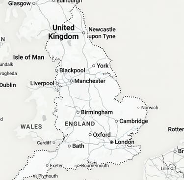 Map of England outlined in the UK