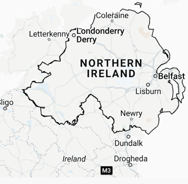 Map of Northern Ireland and towns and city
