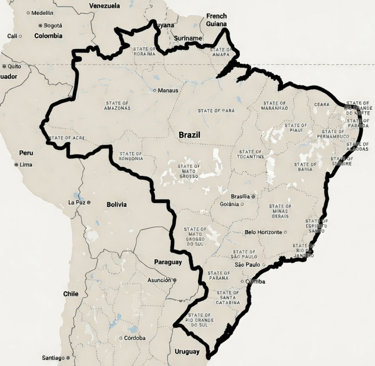 Map of Brazil and surrounding countries