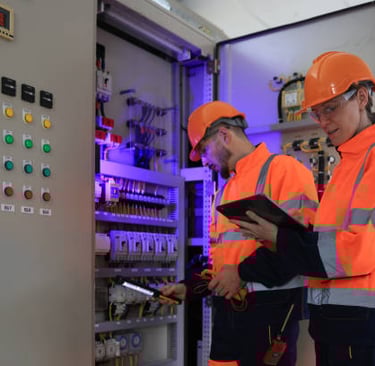 Electricians using AI electrical certification software for EICR reports