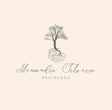 "Logo Alessandra Silveira Psicóloga, com símbolo de árvore e raízes em formato de cérebro