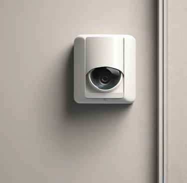 a light switch on a white wall with a red light