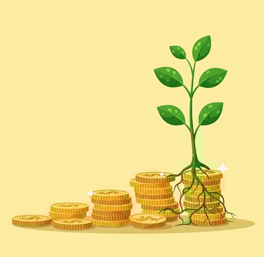 a plant growing out of a pile of coins