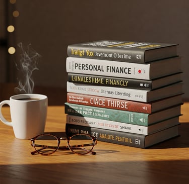 a stack of books and a cup of coffee