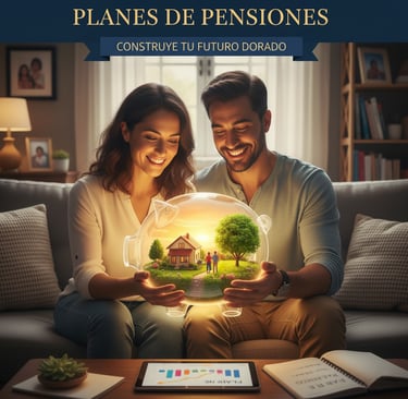 Pareja viendo su futuro de jubilación ideal dentro de una hucha cerdito,.