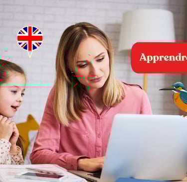 a woman and child learning English. Une femme et une enfant qui apprennent l'anglais