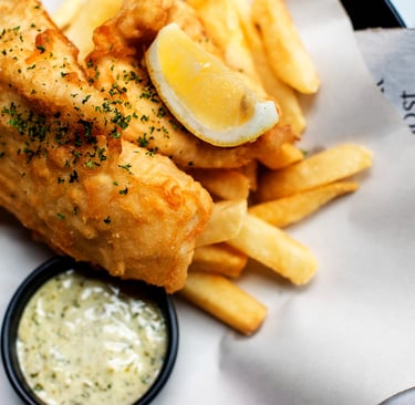 Fish and chips in England. Le poisson et les frites en angleterre