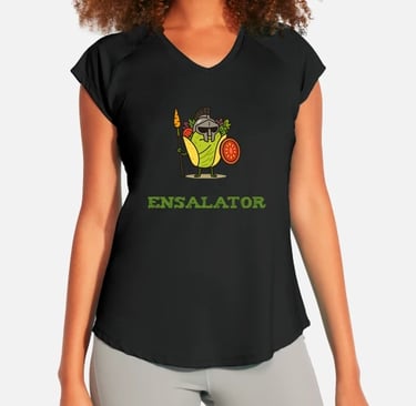 a woman wearing a black shirt with a green and yellow shirt