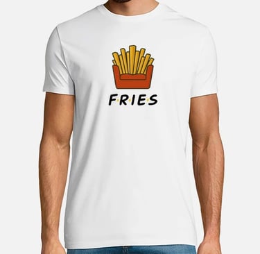 Illustration of a red fries container shaped like a couch, with upright golden fries and 'F·R·I·E·S'