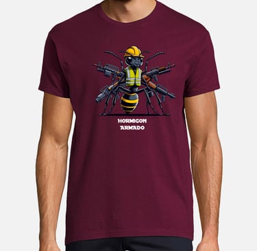 a man in a red shirt and black pants