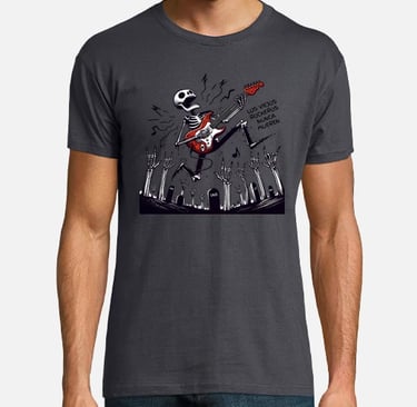 a man in a t - shirt with a guitar