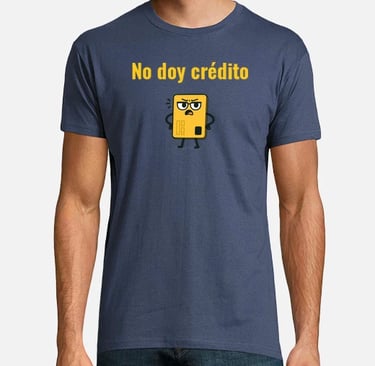 a man wearing a blue shirt with a yellow phone in front of him