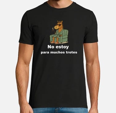 a man wearing a black shirt with a horse on it