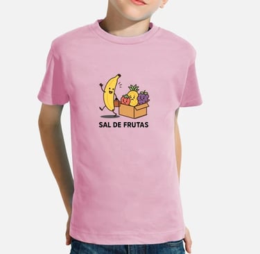 a young boy wearing a pink shirt with a banana and a banana