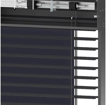 a closed roller shutter shutter shuttered window with blinds