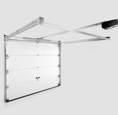 a garage door with a handlebar and a handlebar