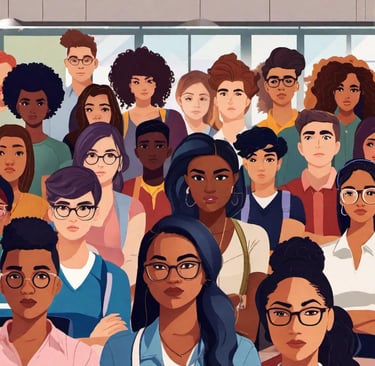 AI generated illustration of a group of high school students if various ages, races, and genders.
