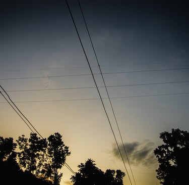 Sunset among the power lines