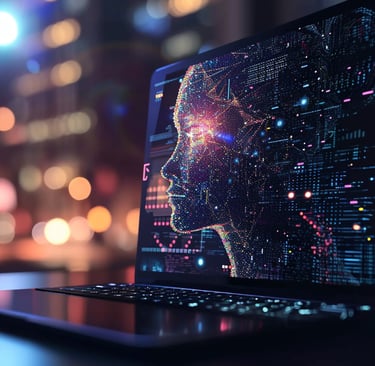 a laptop computer with a digital image of Generative AI