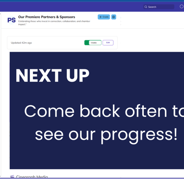 CXN sponsor page with “Next Up” message, inviting users to check back for new partner updates.