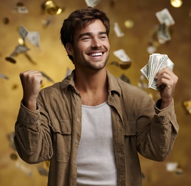 Happy winning lottery player