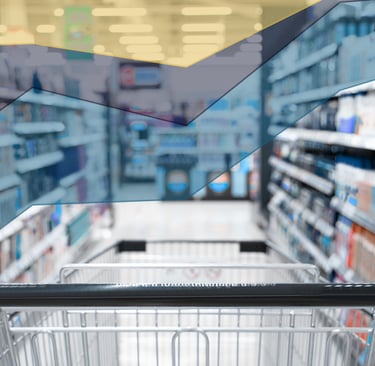 Graph overlayed on an image of a grocery aisle symbolising AI Agents for Shopping