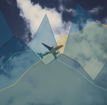 An image of a plane with a graph overlayed to symbolise AI travel technology