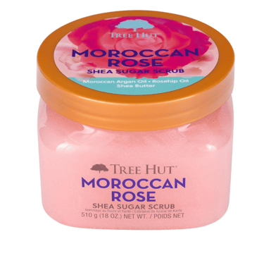 Tree Hut Moroccan Rose Shea Sugar Scrub – exfoliating body scrub with shea butter and rose scent